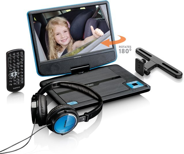 Lenco DVP-910BU Tragbarer DVD-Player mit 9 Zoll LCD-Display, integriertem Akku und USB-Anschluss in Blau/Schwarz - Bild 1
