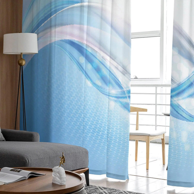 A Family Of Home Textiles Transparenter Tüllvorhang Ripple Blue Curved Art in Weiß und Blau, B: 135 cm, H: 114 cm - Bild 2