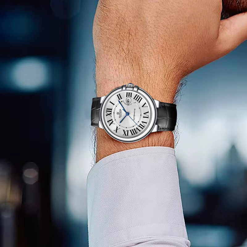 Glenaw Armbanduhr, Automatik, Blau, Silber, Leder, Herren - Bild 3
