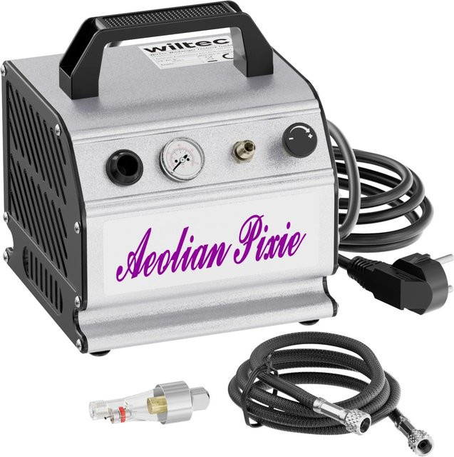 Wiltec Airbrush Kompressor AS176 Kompakt-Airbrushkompressor in Silber mit 3 Bar Druck - Bild 1