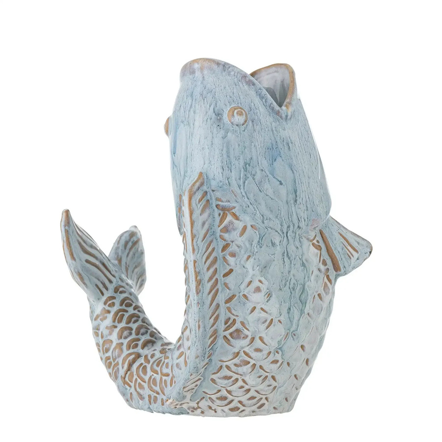Bloomingville Keramikvase Hiro Blau mit Schuppenstruktur in skandinavischem Design, Höhe: 21 cm - Bild 1