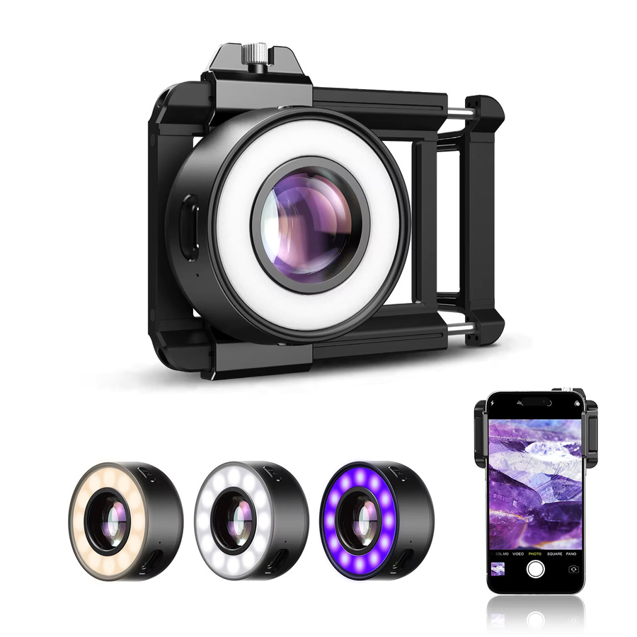 Apexel 120X HD-Makroobjektiv Mikroskop-Schmuckobjektiv mit LED-Beleuchtung und Augenmuschel in Schwarz für iPhone und Android Smartphones - Bild 7