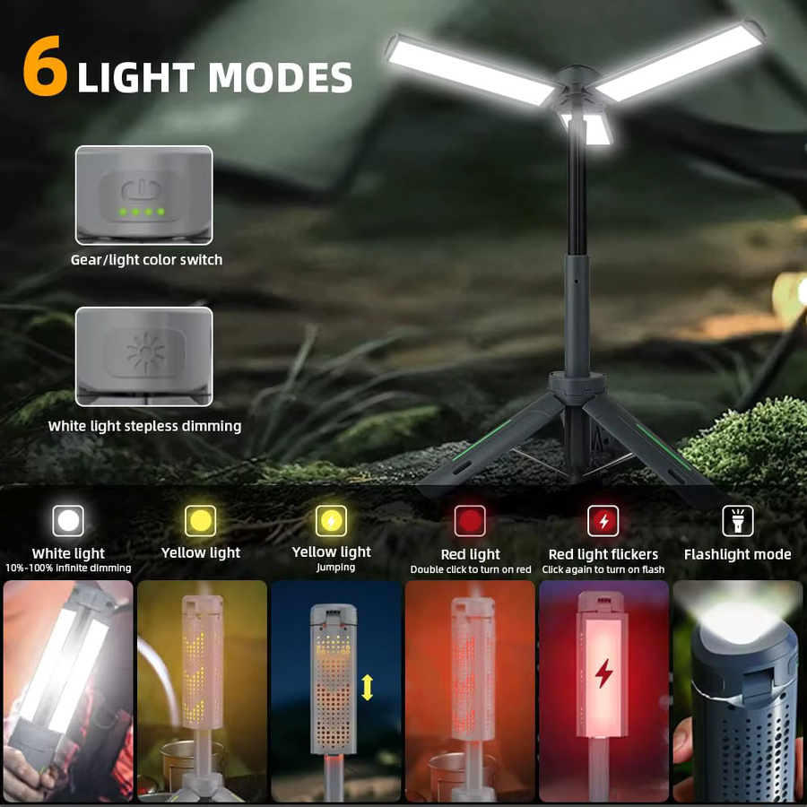 BALDR Klappbare Campingleuchte mit 8000 mAh Akku, USB wiederaufladbare LED Teleskoplaterne in Grau mit Powerbank-Funktion und wasserdichtem Design für den Garten und Außenbereich - Bild 3