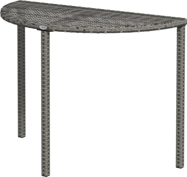 Outsunny Balkontisch halbrund aus Polyrattan und Metall in Grau für Garten, Terrasse und Balkon, B/T/H: 100 x 50 x 74 cm - Bild 1
