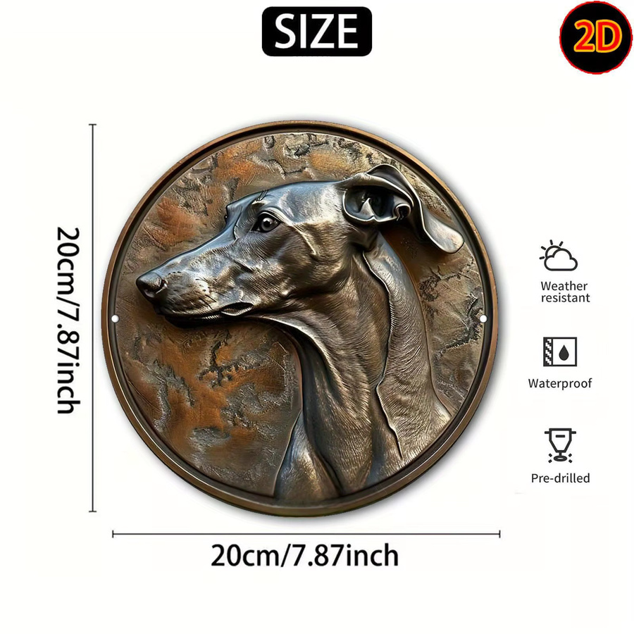 Potdemiel Vintage Windhund Metallwandkunst 2D Flat Aluminiumschild, Durchmesser: 20 cm, Braun - Bild 4