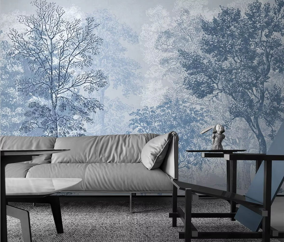 Beibehang 3D Wandbild Tapete Wald Foto in Blau als selbstklebender Wandaufkleber für dein Wohnzimmer oder Schlafzimmer - Bild 2