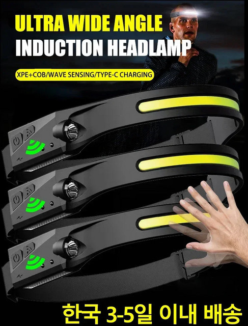 Heinast COB LED Stirnlampe mit Bewegungssensor, USB-aufladbar, Schwarz/Weiß - Bild 1