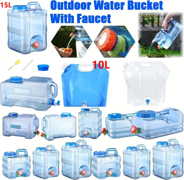 Alloet Trinkwasser-Eimer mit Zapfhahn für Outdoor und Camping, 5 l, Weiß/Blau - Bild 1