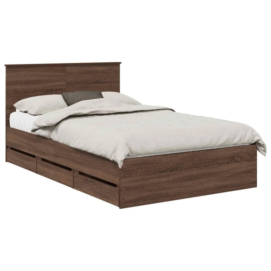 vidaXL Bettrahmen in Eiche Braun mit Schubladen aus Holzwerkstoff, B/T/H: 120 x 190 x 123 cm - Bild 2
