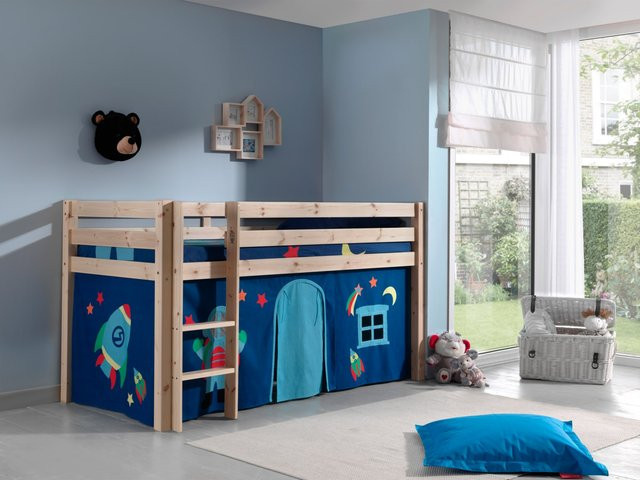 Vipack Spielbett Pino aus massiver Kiefer mit Vorhang im Dessin Astro - Bild 1