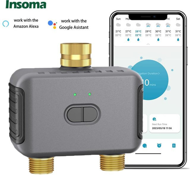 Insoma Wasserhahn Schlauch Timer mit Dual Outlet für die automatische Gartenbewässerung in Grau - Bild 1