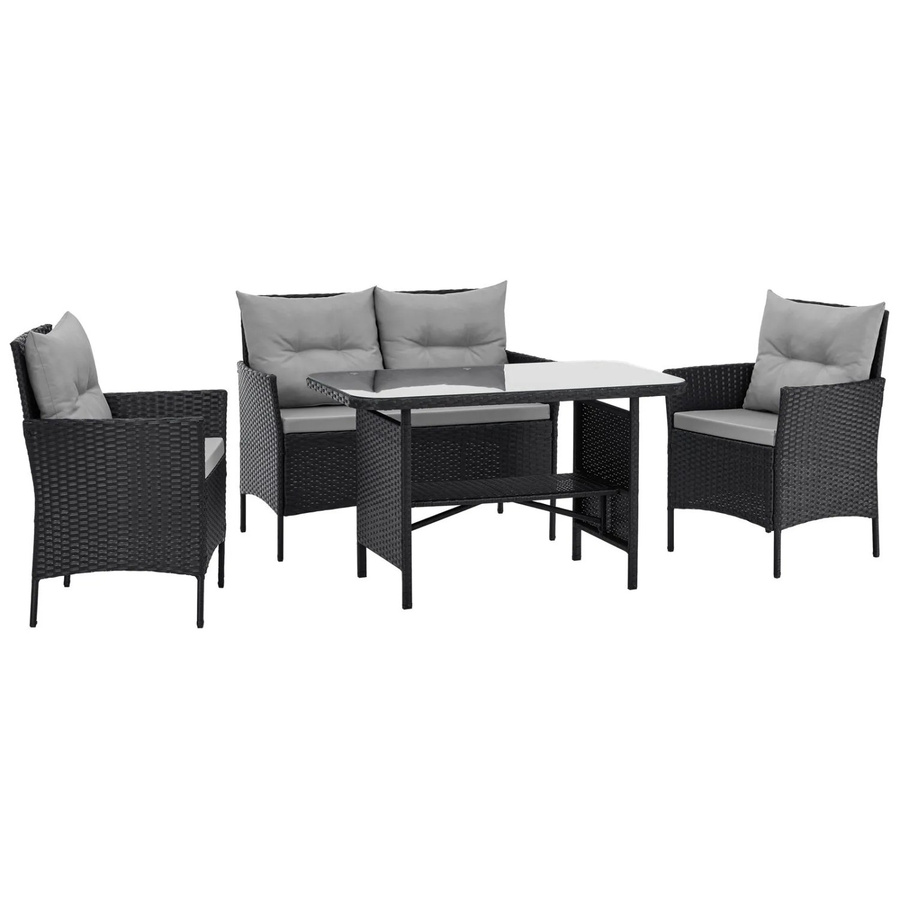 Svita Dallas Rattan-Lounge Sitzgruppe Outdoor Essgruppe Gartenmöbel-Set aus PE-Rattan und pulverbeschichtetem Stahl in Schwarz - Bild 2
