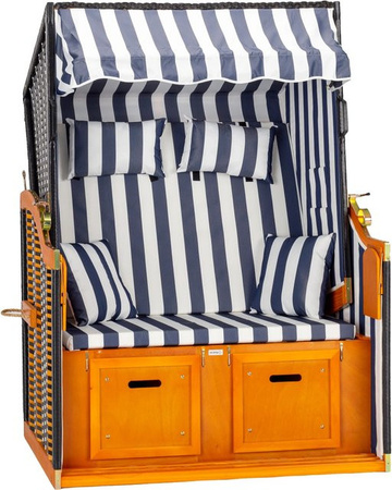 Acamp Strandkorb Sylt Gestreift in Blau und Weiß mit Ottoman, FSC zertifiziert, B/T/H: 110 x 81 x 160 cm