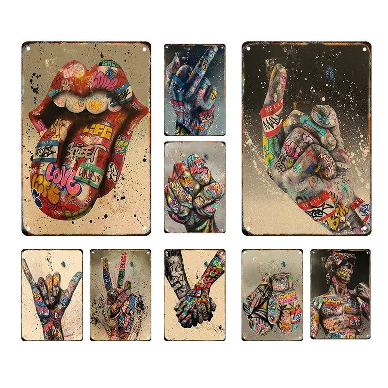Potdemiel Retro Graffiti Metallschild Wandkunst Multicolor - Bild 4