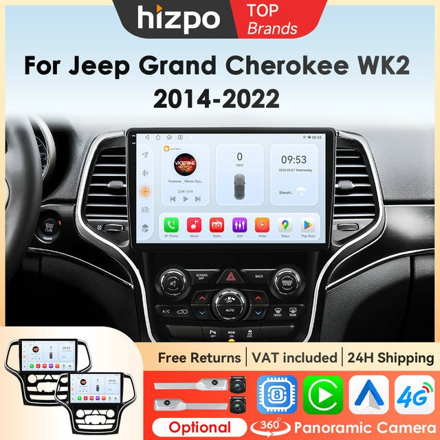 Hizpo 10,1 Zoll Carplay Autoradio für Jeep Grand Cherokee WK2 2014-2022 mit Android Auto, GPS und Multimedia Video Player in Schwarz - Bild 1