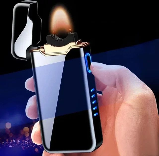 Winddichtes elektronisches USB-wiederaufladbares Plasma-Lichtbogenfeuerzeug aus Metall mit Batterieanzeige von szhyck in Silber oder Schwarz - Bild 1
