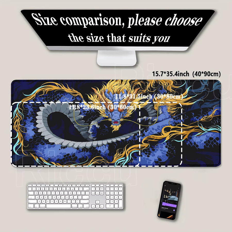 Riccu XXL-Schreibtischunterlage Drachen-Mauspad mit HD-Druck in Multicolour, B/T: 90 x 40 cm - Bild 2