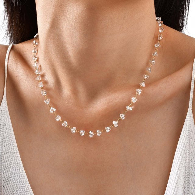 Myfresty Halskette, Edelstahl, Kristall, Perle, Gold, Damen - Bild 1