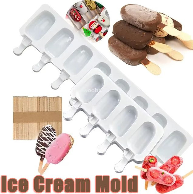 YOCITY Silikon-Eisform in Weiß für DIY Schokoladen-Desserts und Eiswürfel mit Stäbchen in ovaler Form - Bild 1