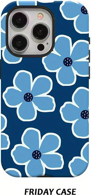 Luxuriöse Handyhülle von Potdemiel mit blauem Blumen-Design für iPhone 11 bis iPhone 16 Pro Max Plus - Bild 1