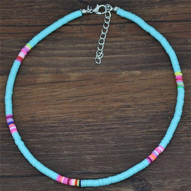 Halskette Polymer Clay, Bunte Perlen, Boho Choker, Damen, gray - Bild 1