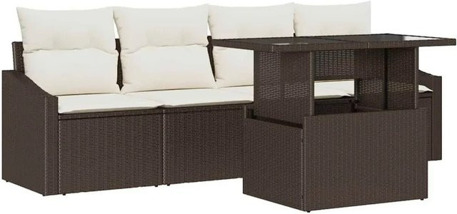 vidaXL Garten-Sofa-Set aus Poly-Rattan in Braun mit 5 Teilen und Kissen - Bild 1