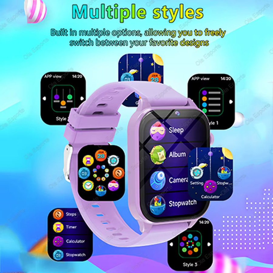 Ola Esporte Smartwatch für Kinder mit 1,83 Zoll Display, 18 Spielen, Schlafmonitor und Kamera in Lila - Bild 4