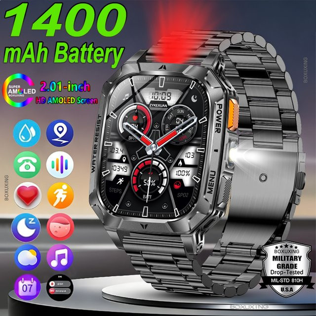BOXUXING Smartwatch, Green Camouflage, Herren, Schwarz, Wasserdicht - Bild 1