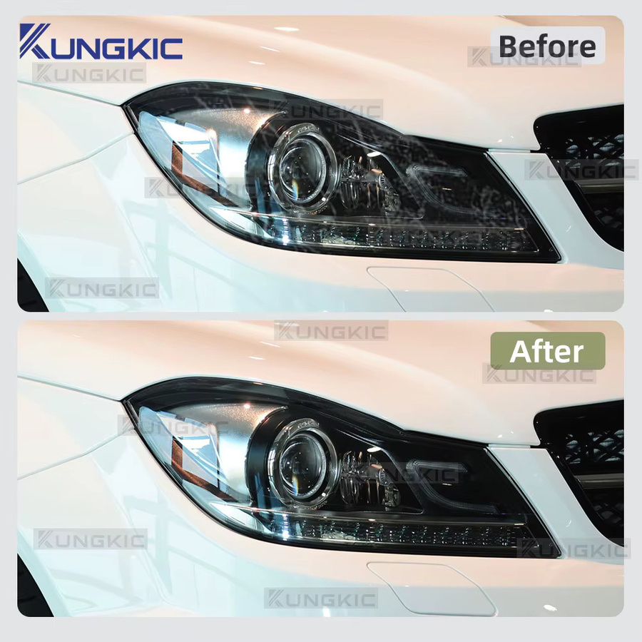 KUNGKIC Scheinwerferfolie für Mercedes Benz AMG C-Klasse W204 C63, transparent, geräuchert und kratzfest - Bild 4