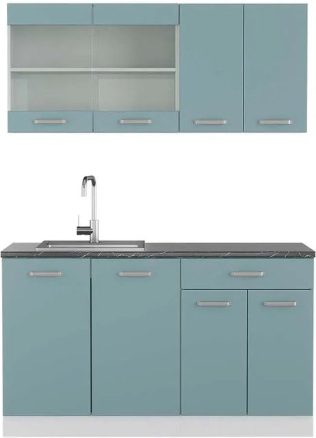 Vicco R-Line Singleküche modern in Blau-Grau/Weiß/Anthrazit, B/T/H: 140 x 60 x 81,6 cm - Bild 1