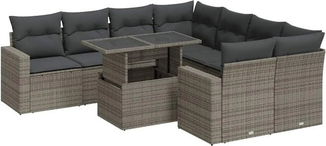 vidaXL 9-teilige Garten-Sofagarnitur aus Poly-Rattan mit Kissen in Grau - Bild 1