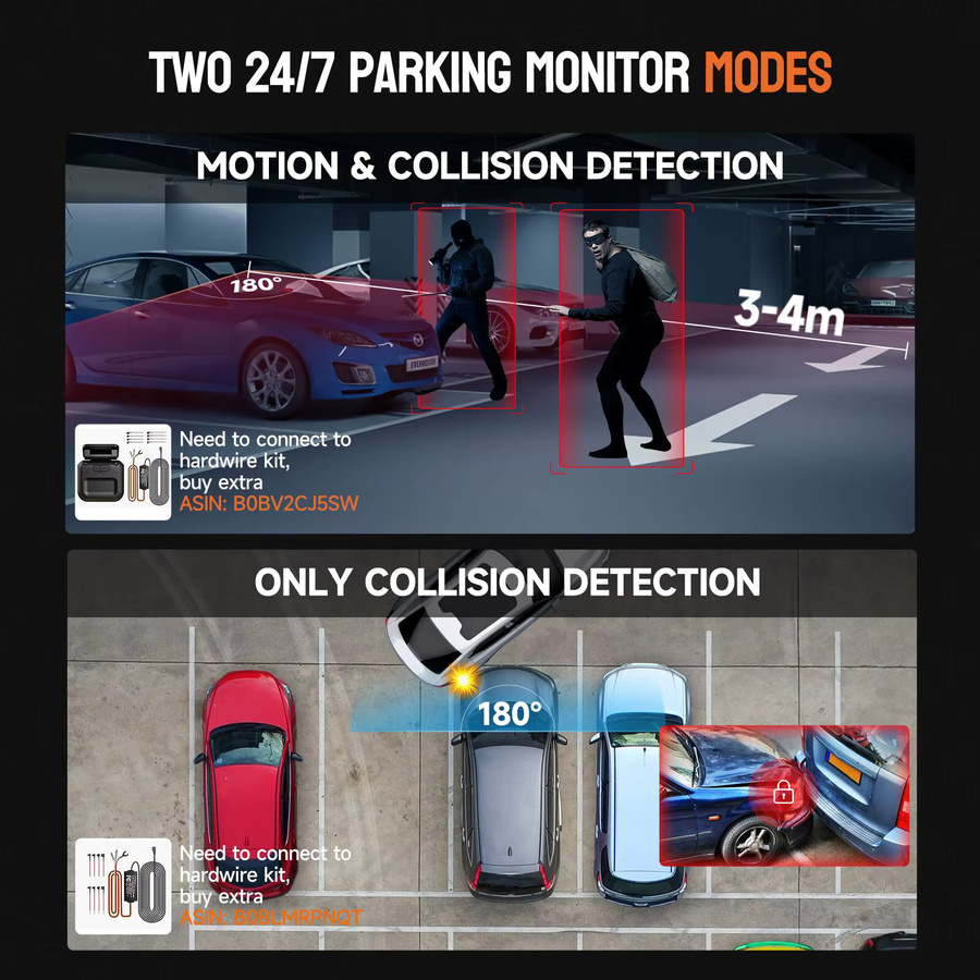 HUPEJOS V7-4CH Dashcam mit 360° Sicht, Front und Heck, FHD 1080p, WLAN, WDR, Nachtsicht, Sprachsteuerung und 24-Stunden-Parkmodus, Schwarz - Bild 4