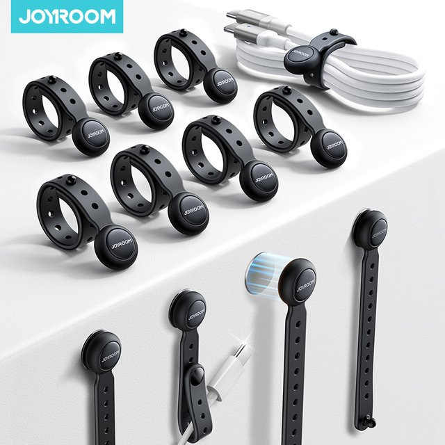 Joyroom JR-ZS422 Magnetischer Kabelorganisator Set 6 Stück Schwarz mit 11 cm verstellbaren Klett-Gurtband - Bild 2