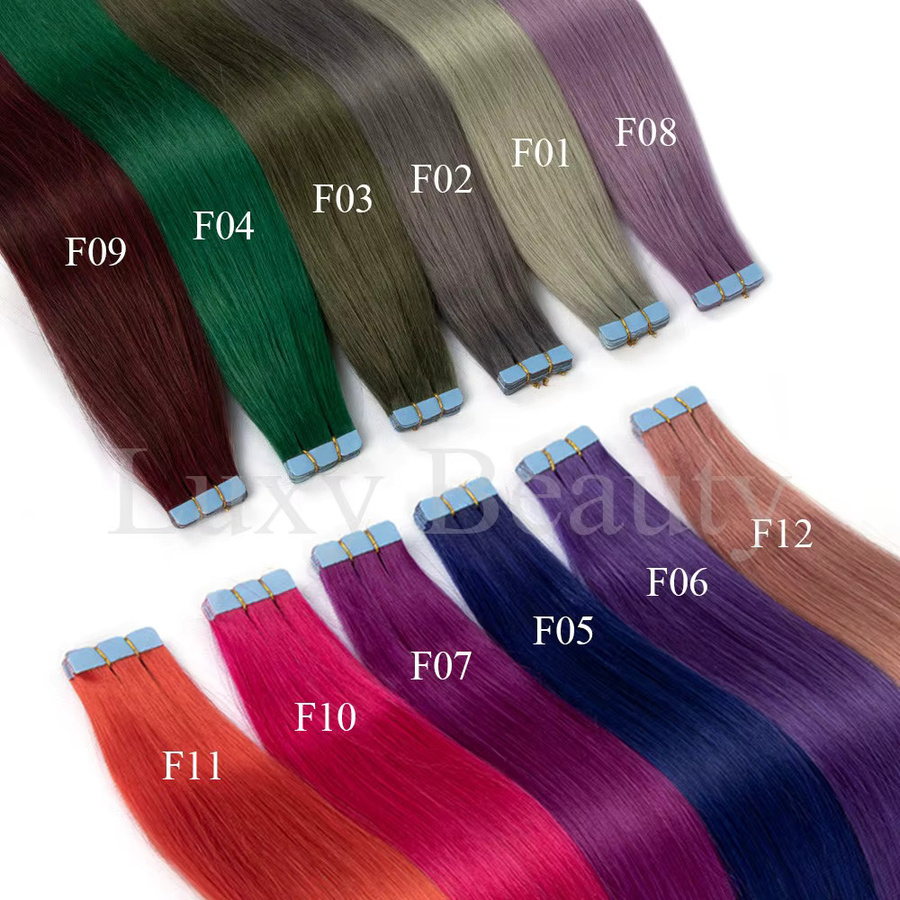 Luxy Beauty Mini-Tape-in Echthaar-Extensions, 10 Stück, Rosa Rot Grün Lila Blau - Bild 5