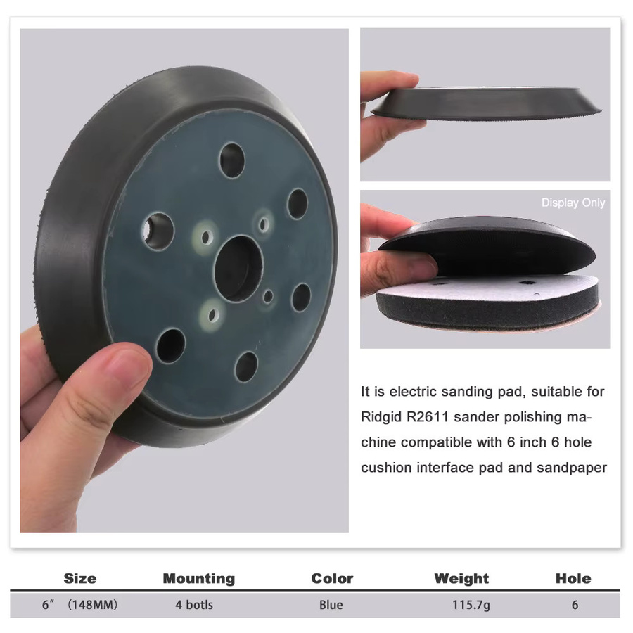 VIBRATITE 6 Zoll 6-Loch-Schleifpad mit Klettverschluss als staubfreier Ersatz-Trägerplatte für Exzenterschleifmaschinen, Durchmesser: 150 mm - Bild 6