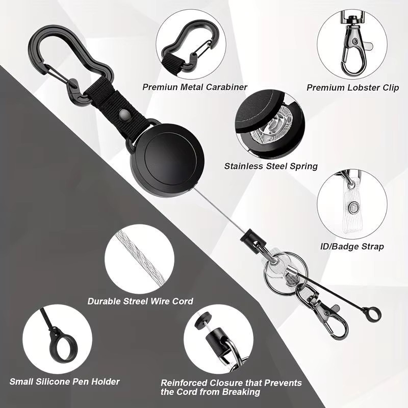 2-teiliges Set mit einziehbarem Ausweishalter und Schlüsselband in Schwarz mit Karabiner und Nackenband - Bild 5