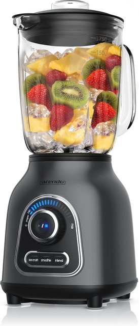 Arendo Standmixer mit 1400W Leistung, 1,75l Glasbehälter aus Edelstahl, Smoothie Maker und Ice Crush Funktion, Grau/Schwarz - Bild 1