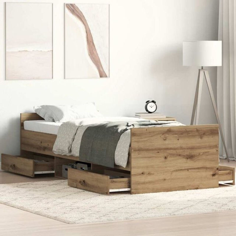 Vidaxl Funktionsbett aus Holzwerkstoff in Eiche Natur Braun, B/T/H: 90 x 200 cm - Bild 1