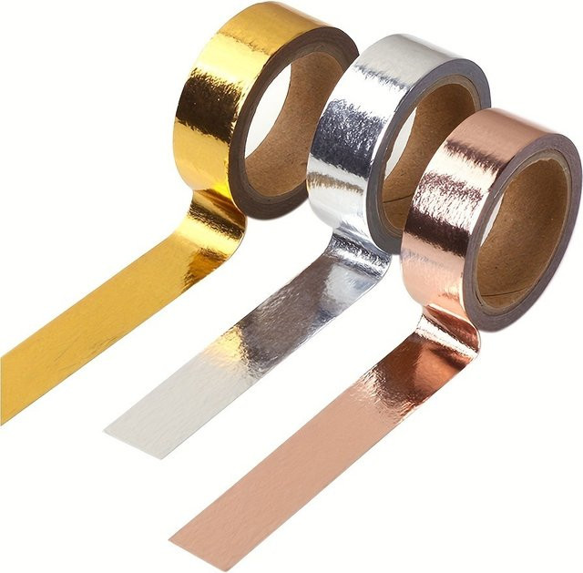 TWBEB Metallisches Folien-Washi-Tape in Gold und Silber als dekoratives Abdeckband für DIY Scrapbooking, Journaling und Bastelarbeiten - Bild 1
