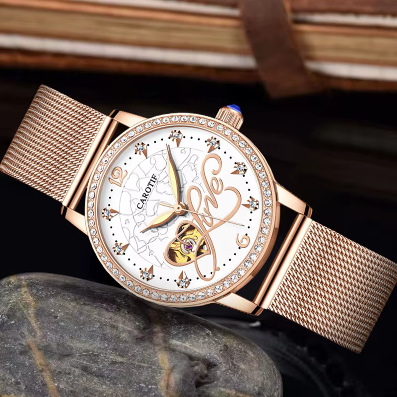 CAROTIF Armbanduhr Roségold, Edelstahl, weißes Zifferblatt, Damen - Bild 3
