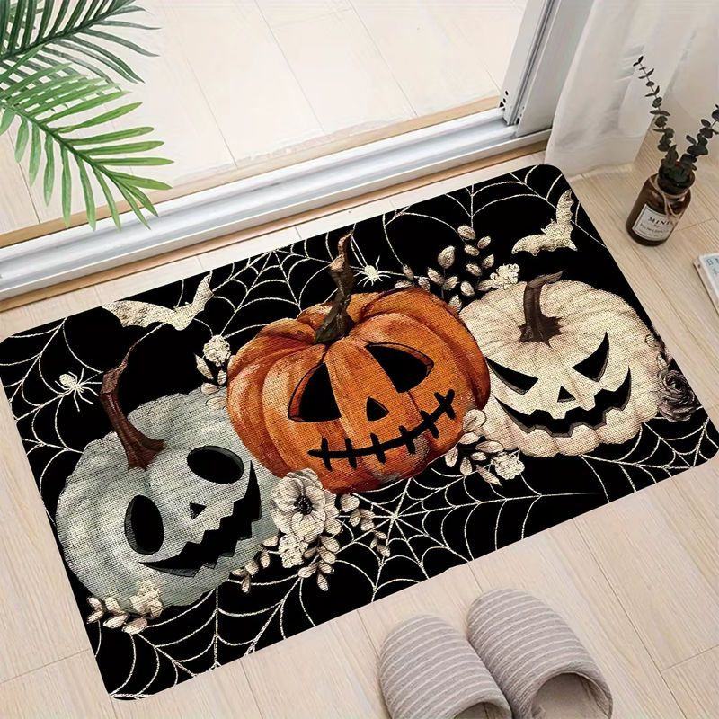 VIKAMA Halloween-Druckteppich mit schwarzen Kürbissen und Spinnennetz-Design in Schwarz - Bild 3