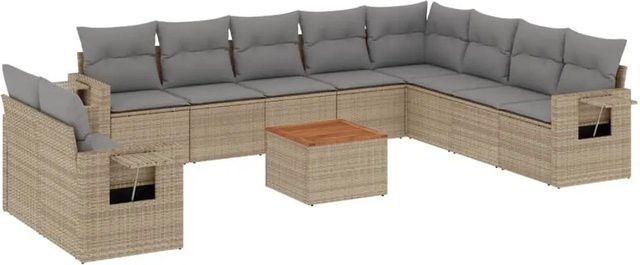 vidaXL 11-tlg. Garten-Sofagarnitur in U-Form aus Poly-Rattan in Beige-Grau mit Kissen und Armlehnen - Bild 1