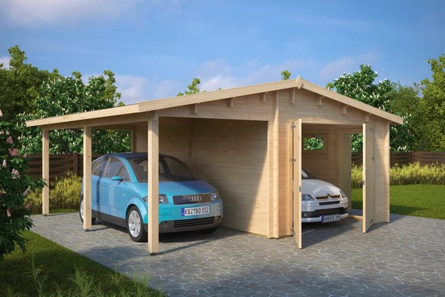 Holz-Fertiggarage Hansa mit Carport, Maße: B: 6 m, T: 6 m - Bild 1