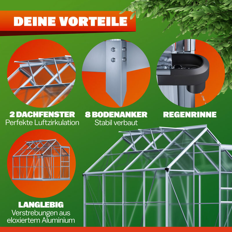 Alu Gewächshaus mit Fundament H x B x T: 195 x 250 x 190 cm - Bild 2