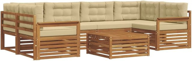vidaXL Outdoor-Sofagarnitur in L-Form aus Akazienholz mit 8-teiligem Set, Farbe Natur-Beige - Bild 1