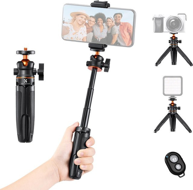 Tragbares ausziehbares Selfie-Stativ aus Aluminiumlegierung von Andoer in Schwarz mit 1/4 Zoll Schraube und 2 kg Tragfähigkeit - Bild 1