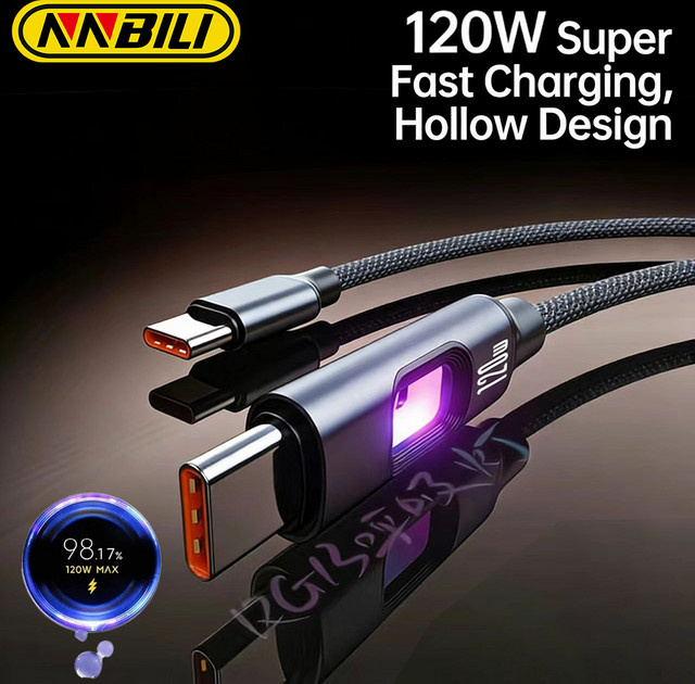 NNBILI 120W USB-C zu USB-C Ladekabel mit RGB-Beleuchtung und USB-A zu Typ-C Anschluss in Weiß für iPhone 16 17 Pro, Macbook und Samsung S26 - Bild 1