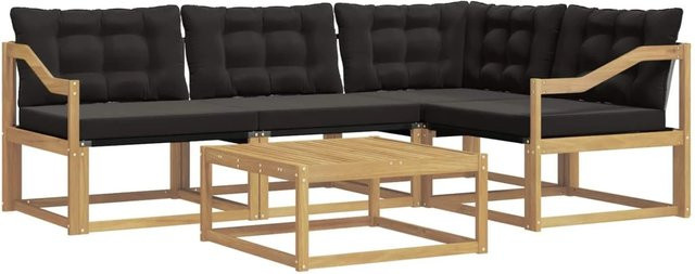 vidaXL Outdoor-Sofagarnitur aus Akazienholz in L-Form mit Polstern und Couchtisch, 5-teiliges Set, Weiß und Schwarz, B/T/H: 79 x 79 x 37 cm - Bild 1