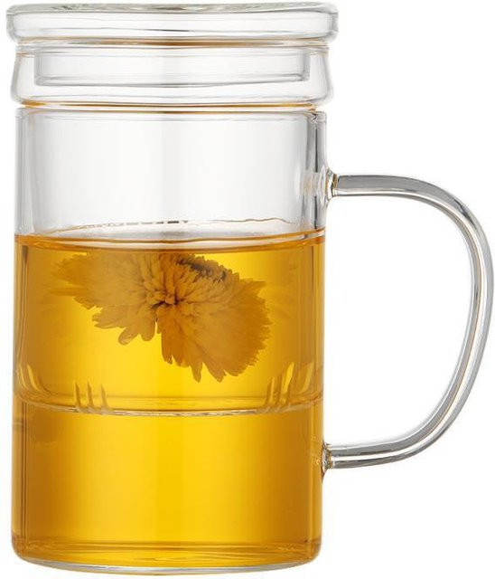Hitzebeständige Glastasse mit Deckel und Filter in Orange, 400 ml - Bild 1