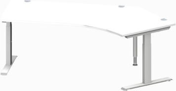 Schäfer Shop Genius Winkelschreibtisch MODENA FLEX mit 135 Grad Winkel rechts, T-Fuß Rechteckrohr und Kabeldurchlass, Farbe: weiß/weißalu, B: 216,5 cm, T: 80 cm, H: 65-85 cm - Bild 1
